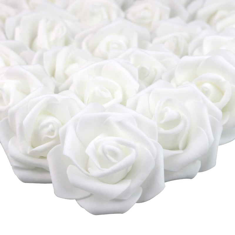 Lightingsky 3 x 1.6 x 3 inches 100pcs DIY Real Touch 3D Artificial Foam Rose Head Without Stem for Wedding Party Home Decoration (White) - Image 1